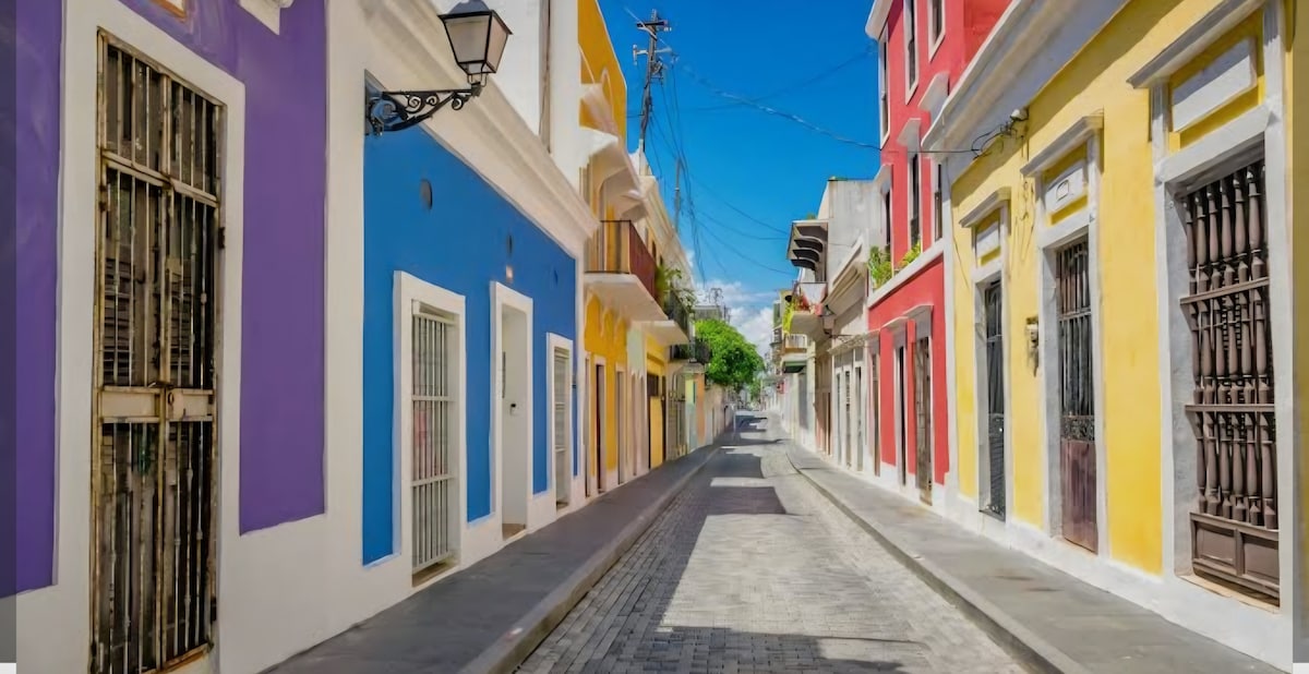Colorful colonial street in Old San Juan, Puerto Rico